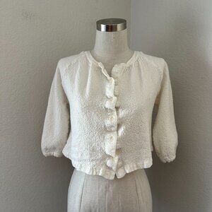 Jennie Kayne Wool Blend Cardigan Front Button Closure Crew Neck 3/4 Sleeve Flawe